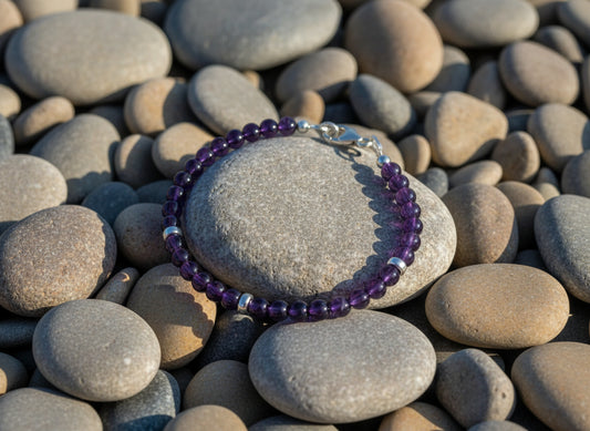 Amethyst Sterling Silver Beaded Bracelet