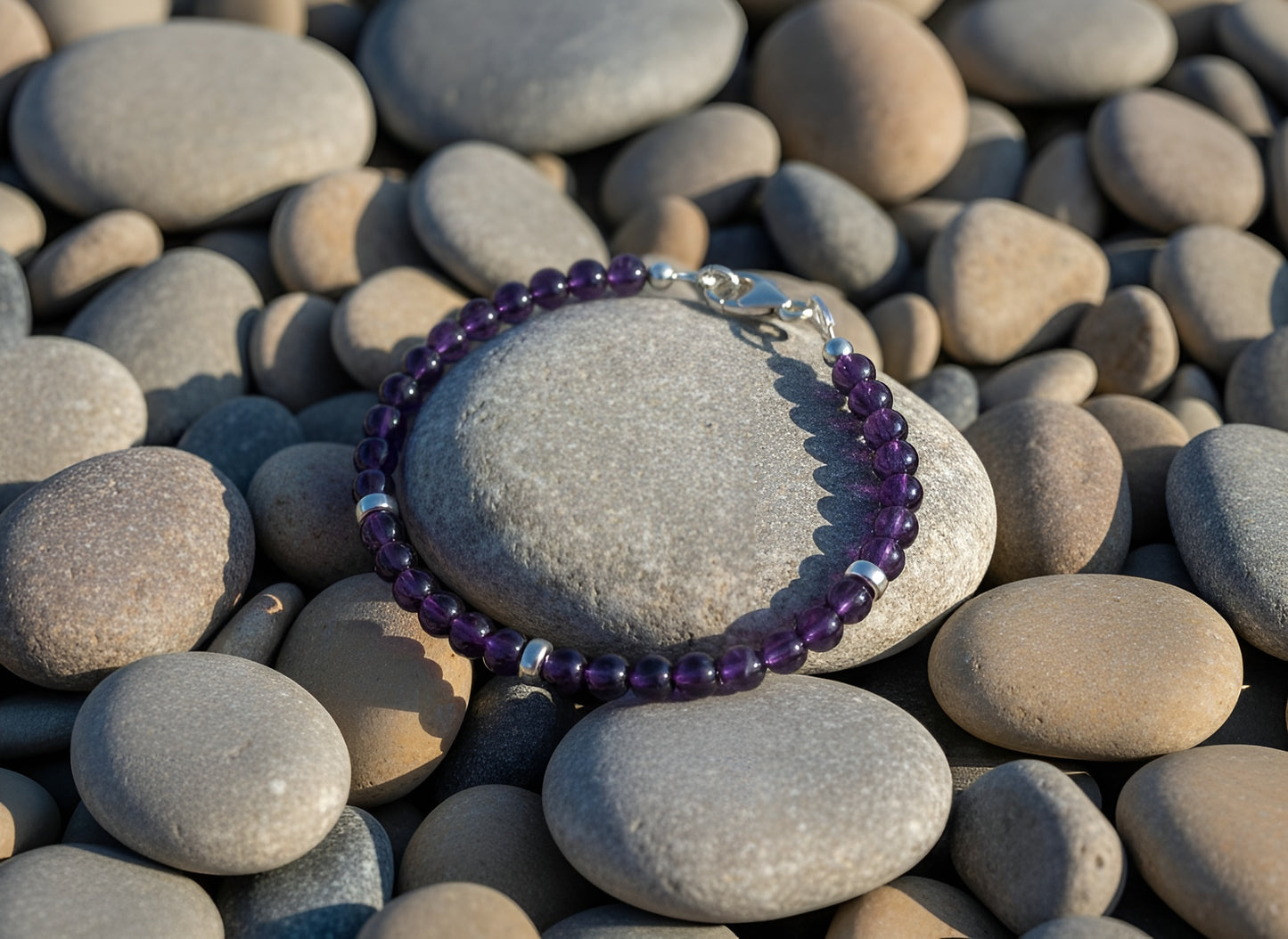 Amethyst Sterling Silver Beaded Bracelet