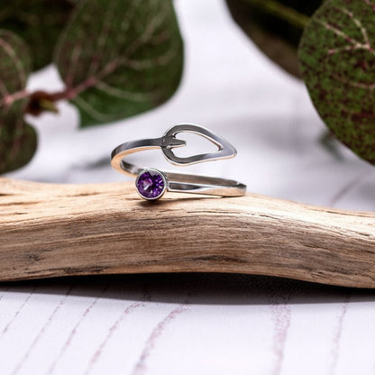 Amethyst Adjustable Ring - Sterling Silver