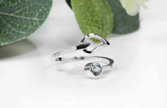 Aquamarine  Sterling Silver Adjustable Ring - A Grade gemstone