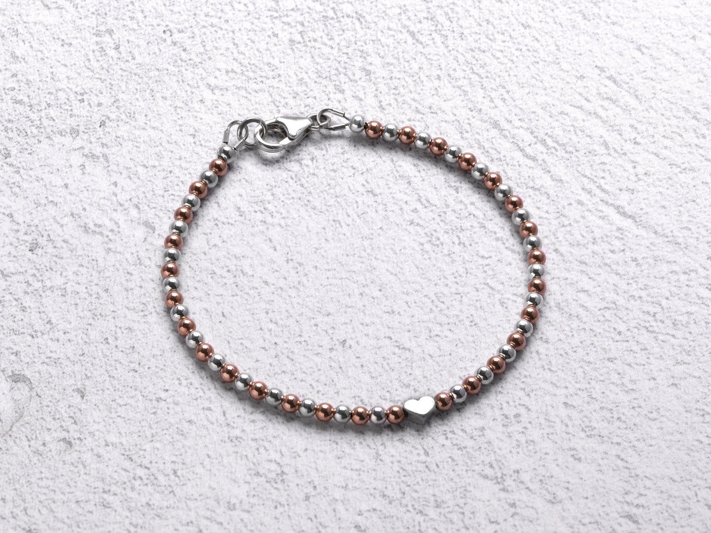 Silver Beaded Bracelet With Heart