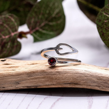 Garnet Adjustable Ring - Sterling Silver