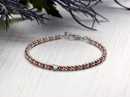 Silver Beaded Bracelet With Heart